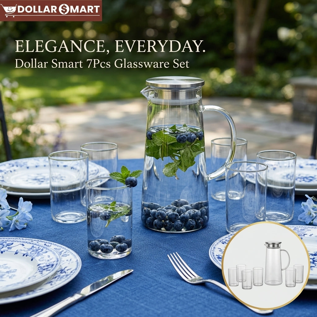 Welldeco Water Jug with 6 Glass - Dollar$ Mart