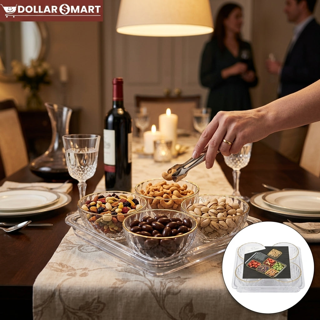 Acrylic Food Bowl with Tray 4 Pcs - Dollar$ Mart