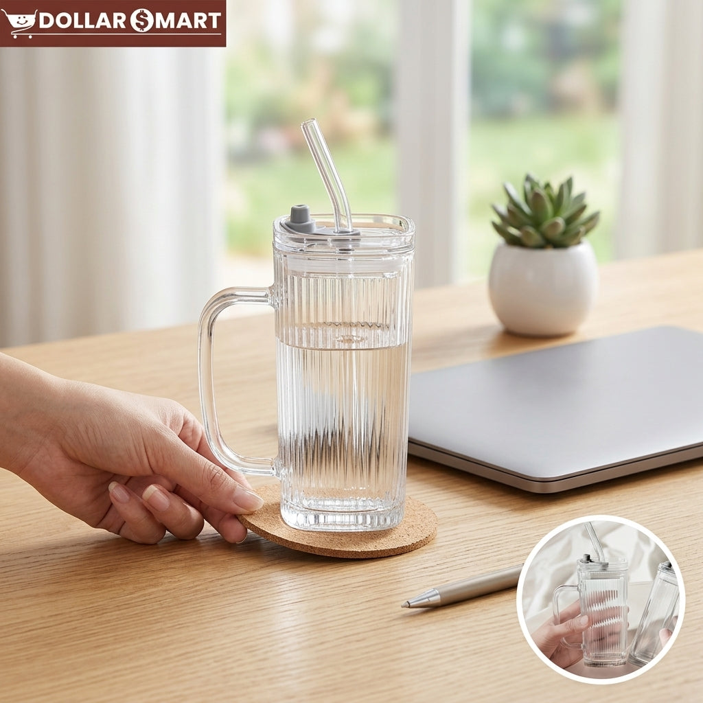Square Glass Sipper with straw - Dollar$ Mart