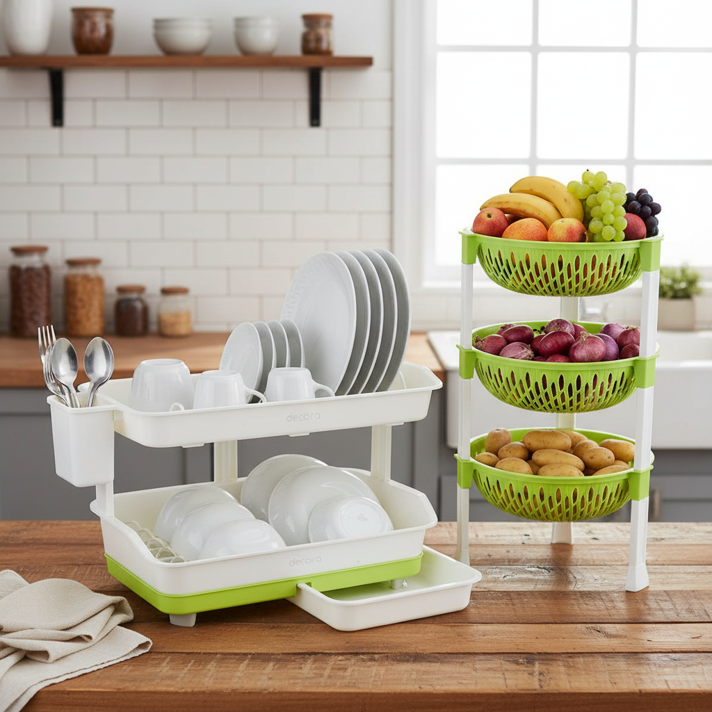 PLATE STAND AND FRUIT BASKET SET