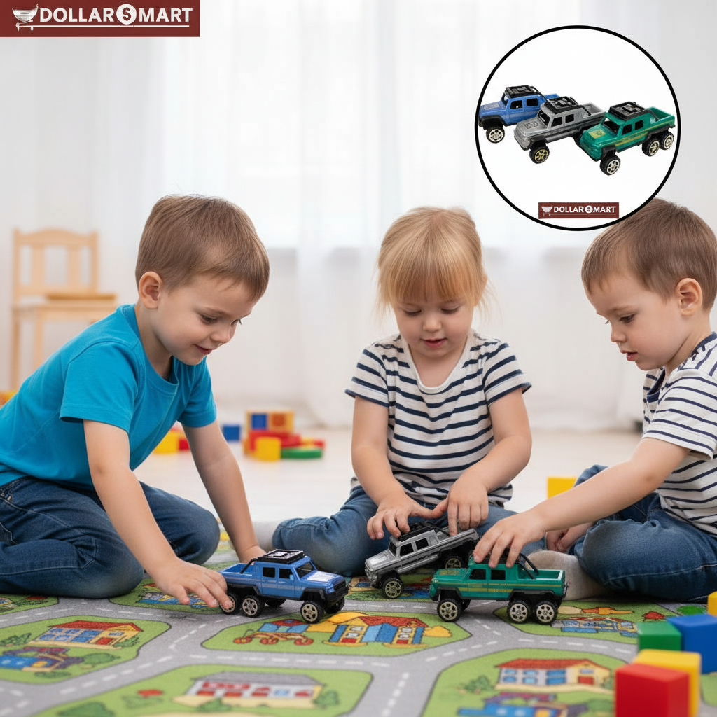 Set of 3 colorful toy cars 6x6 inches - Front View 2
