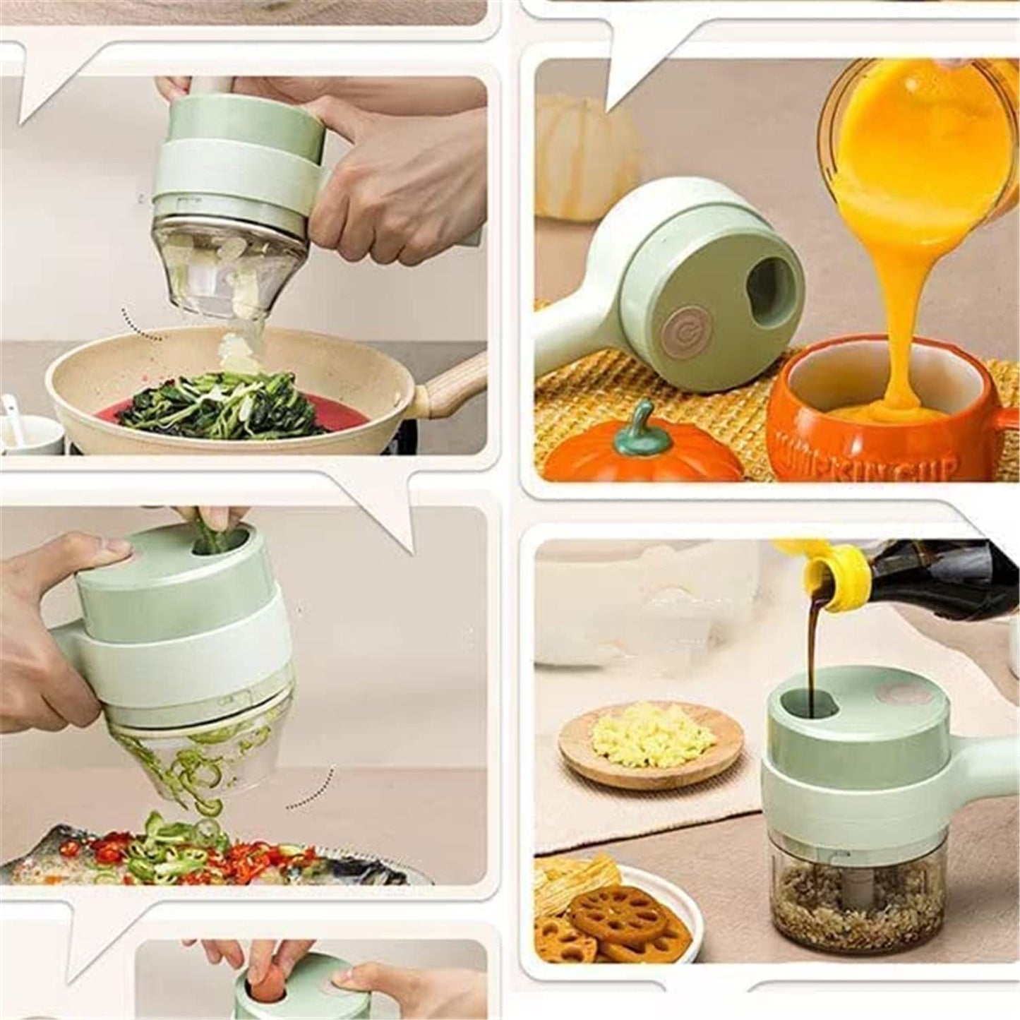 4 in 1 Handheld Electric Vegetable Cutter Set - Electric Garlic Chopper Wireless Food Grinder Vegetable Chopper Chili Pepper Chopper Onion Cutter Mini Food Chopper Electric Garlic Masher