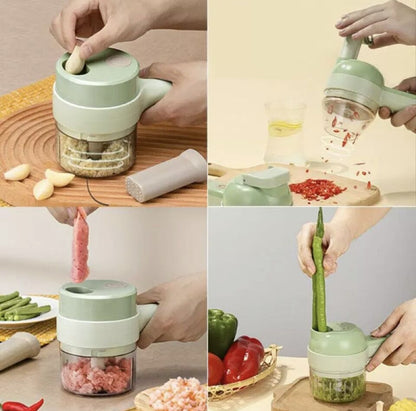 4 in 1 Handheld Electric Vegetable Cutter Set - Electric Garlic Chopper Wireless Food Grinder Vegetable Chopper Chili Pepper Chopper Onion Cutter Mini Food Chopper Electric Garlic Masher