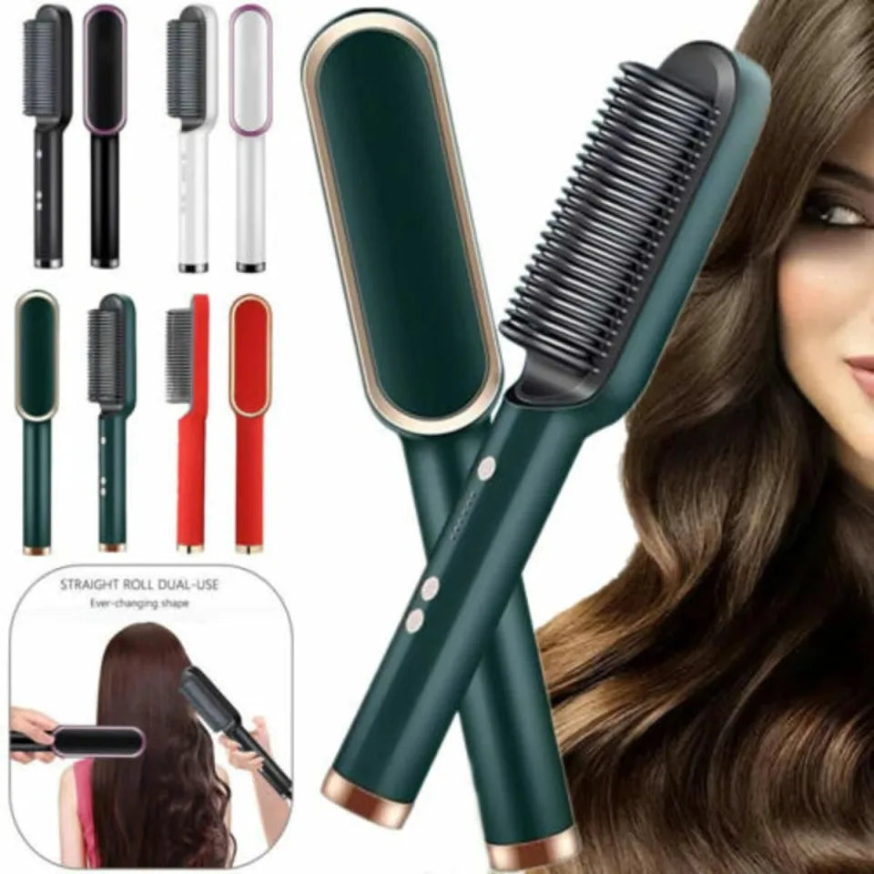 Random Color Hair Straightener Brush Curling Comb 2 In 1 Hair Hot Comb Anti-Scald Hair Straightener Brush For Girls Electric Heated Hair Styler Tool, Travel, Professional Salon at Home