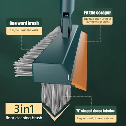 SHERICE 3 in 1 Cleaning Brush with Wiper | Double Sided Scrubber Brush with Long Handle Cleaning, Brush, Wiper, Double Sided, Scrubber, Long Handle