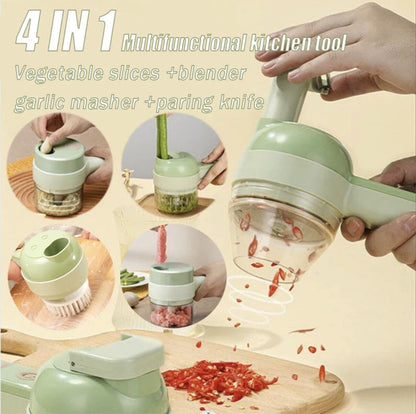 4 in 1 Handheld Electric Vegetable Cutter Set - Electric Garlic Chopper Wireless Food Grinder Vegetable Chopper Chili Pepper Chopper Onion Cutter Mini Food Chopper Electric Garlic Masher
