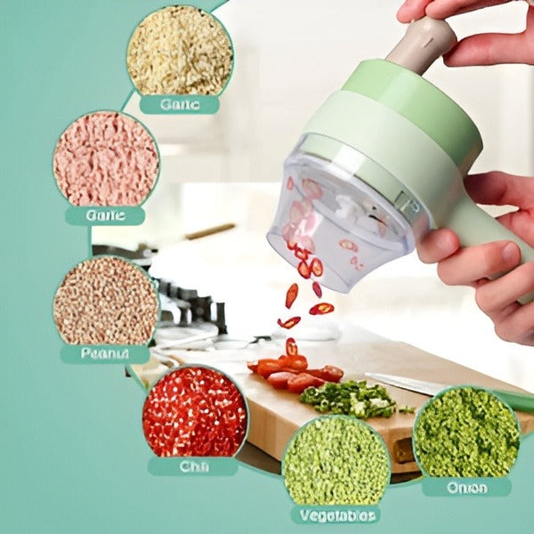 4 in 1 Handheld Electric Vegetable Cutter Set - Electric Garlic Chopper Wireless Food Grinder Vegetable Chopper Chili Pepper Chopper Onion Cutter Mini Food Chopper Electric Garlic Masher