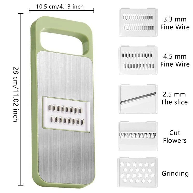 iFlashDeal Vegetable Sli-cer Cu-tter Gra-ter Cho-pper Food S-licer Dic-er Hand Gu-ard Set Kitchen Manual Sli-cer Kitchen Tool Accessories Stainless Steel Rust-Free Bla-des with 5 Removable Bla-des and Storage Box
