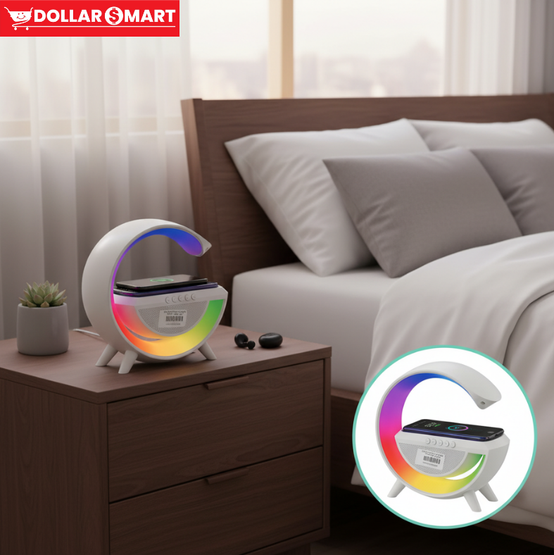 3-in-1 LED lamp with Bluetooth speaker and wireless charging feature
