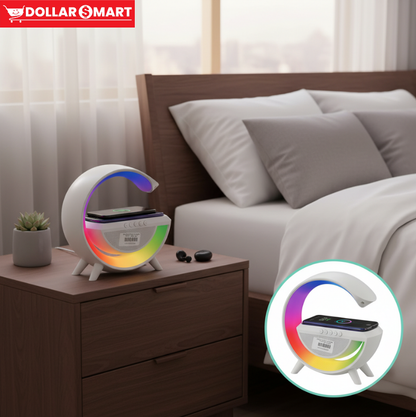 3-in-1 LED lamp with Bluetooth speaker and wireless charging feature