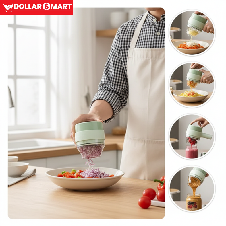 4-in-1 Handheld Electric Food Processor in action, chopping vegetables