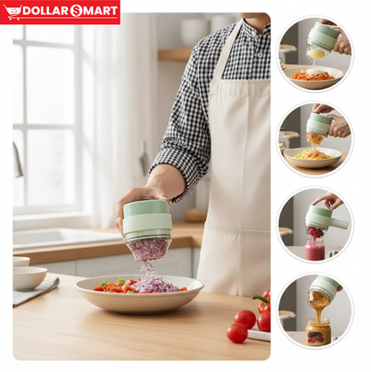 4-in-1 Handheld Electric Food Processor in action, chopping vegetables