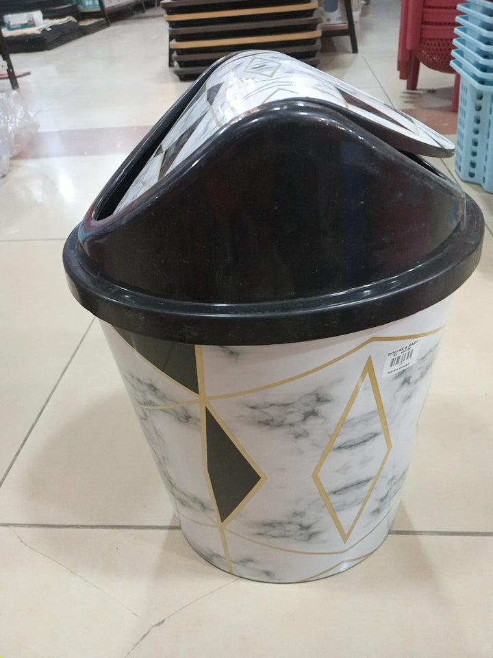 Marble Design Dustbin with Lid - Stylish & Functional Waste Bin