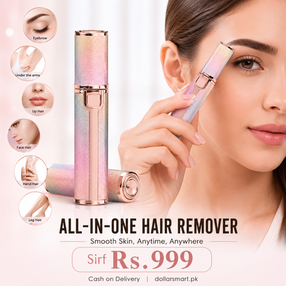 A small device with a trimmer and light for shaping eyebrows