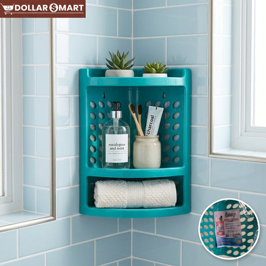 Bathroom Corner Rack made of plastic, wall mounted for storing bathroom essentials