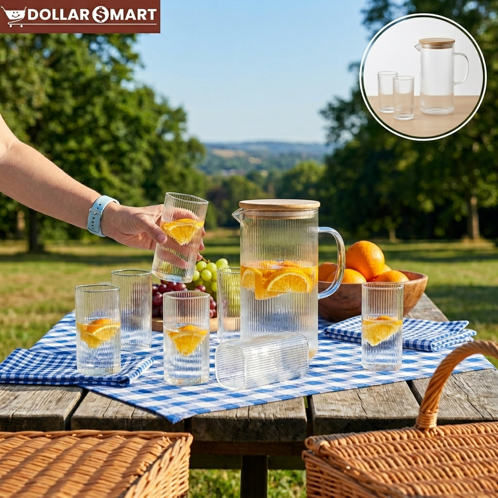 Welldeco Water Jug with 6 Glass - Dollar$ Mart