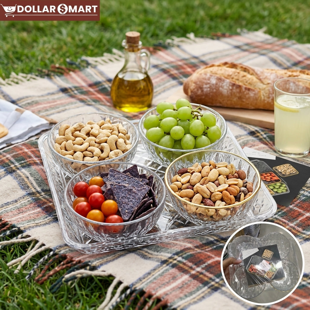 Acrylic Food Bowl with Tray 4 Pcs - Dollar$ Mart