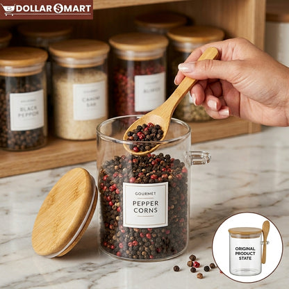 Glass Spice Food Jar with spoon Round/Medium