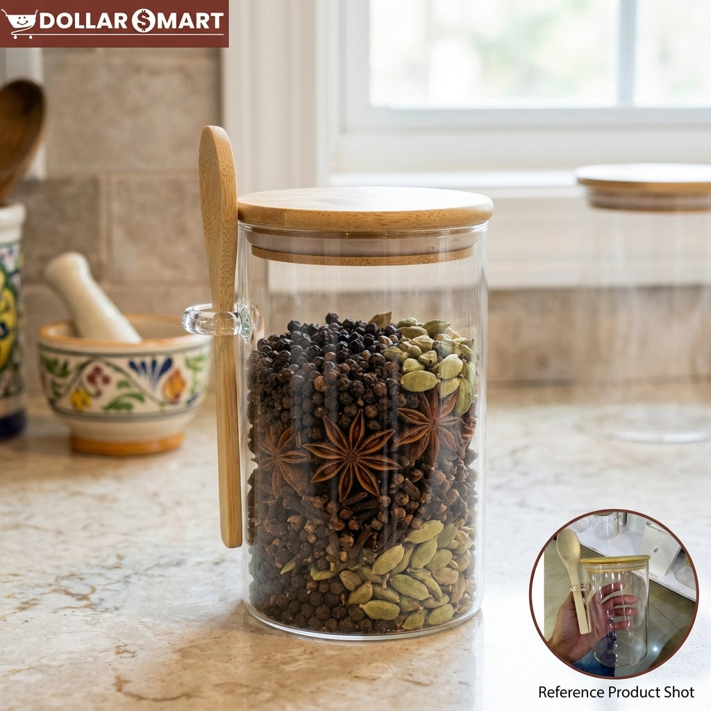 Glass Spice Food Jar with spoon Round/large