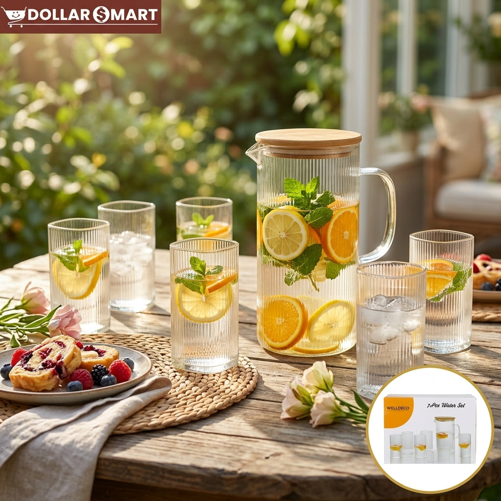 Welldeco Water Jug with 6 Glass - Dollar$ Mart