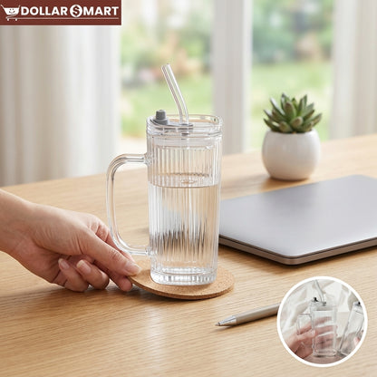 Square Glass Sipper with straw - Dollar$ Mart