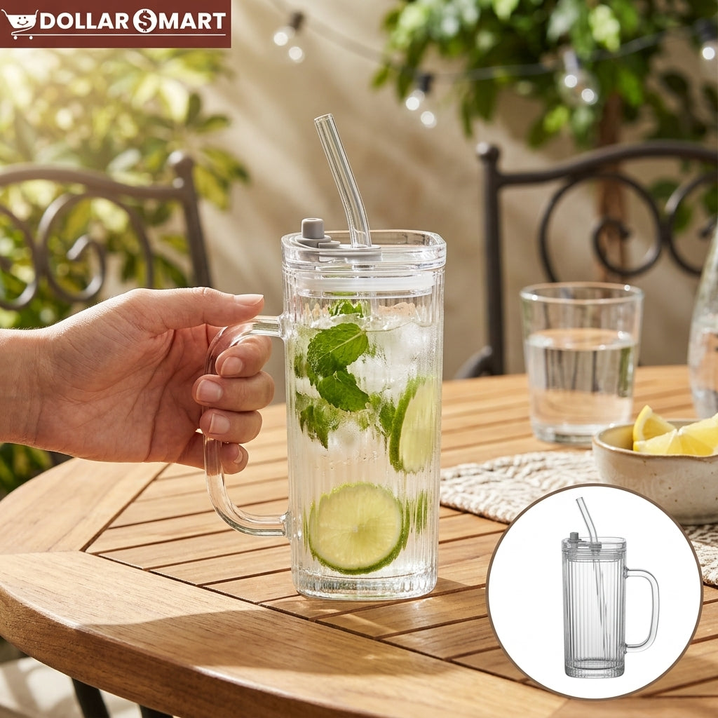 Square Glass Sipper with straw - Dollar$ Mart