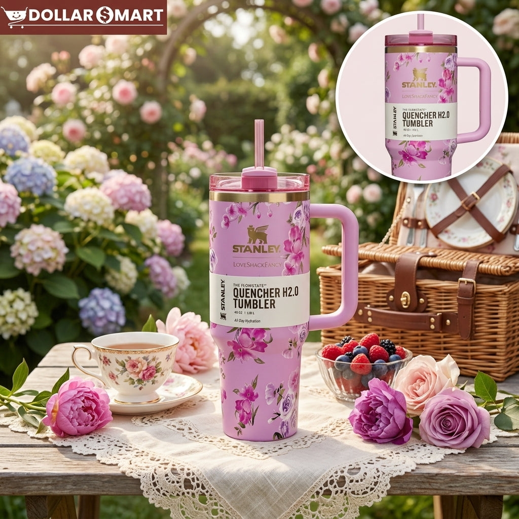 Stanley Tumbler with Printed Flower