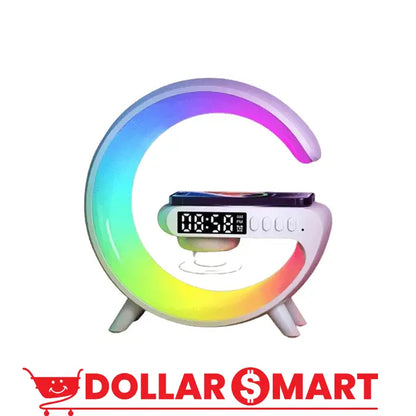 G LAMP G63-G-Shape Lamp G63: Multifunctional Bluetooth Speaker with Wireless Charger, Digital Alarm Clock, RGB LED Lights – USB Desk Lamp for Bedroom, Study Table, Gift Pack