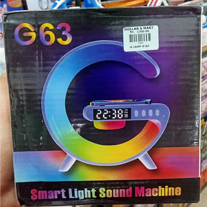 G LAMP G63-G-Shape Lamp G63: Multifunctional Bluetooth Speaker with Wireless Charger, Digital Alarm Clock, RGB LED Lights – USB Desk Lamp for Bedroom, Study Table, Gift Pack