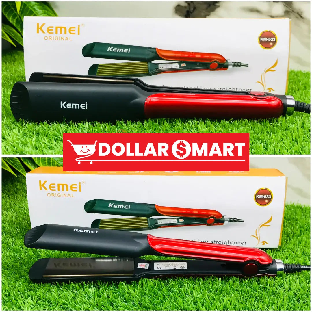 KEMEI HAIR STRAIGHTENER Kemei KM-533 Dual Ceramic Hair Crimper & Waver – 2-in-1 Styling Iron for Salon Waves, Curls, and Textured Looks | Lightweight, Affordable, All Hair Types (Home Use)