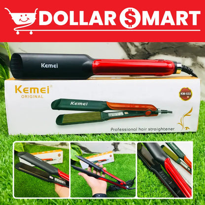KEMEI HAIR STRAIGHTENER Kemei KM-533 Dual Ceramic Hair Crimper & Waver – 2-in-1 Styling Iron for Salon Waves, Curls, and Textured Looks | Lightweight, Affordable, All Hair Types (Home Use)