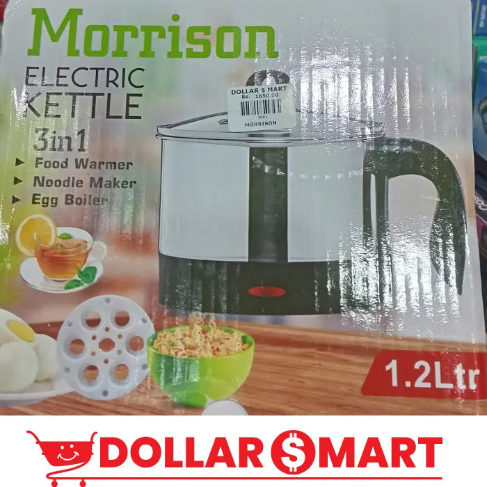 Morrison 3-in-1 Electric Kettle – 1.2L Multi-Function Appliance for Boiling, Food Warming, Noodles & Eggs | BPA-Free Plastic, 220V - 1.2 Ltr.