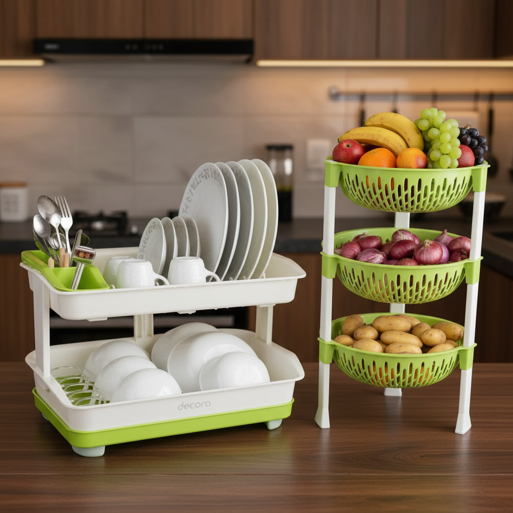 PLATE STAND AND FRUIT BASKET SET