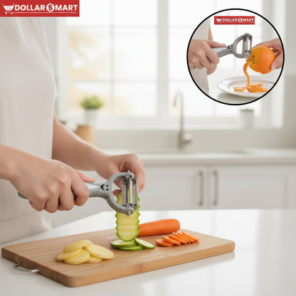 Close-up of 3 in 1 Kitchen Peeler removing fruit skin.
