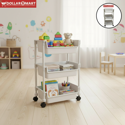 3 Layer Plastic Organizer Rack Trolley with 3 storage levels displayed on a clean background
