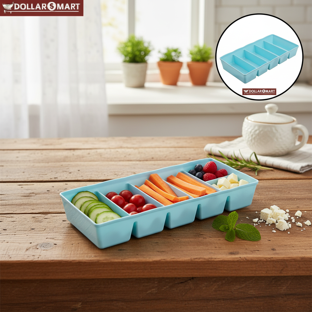 Five separate compartments of 5 Porttion Food Box for portioned meal planning