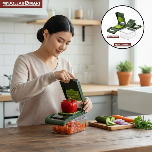 16-piece multifunctional veggie grater and slicer set with interchangeable blades and integrated food container