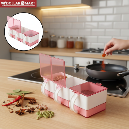 3 in 1 spice container with 3 compartments for kitchen storage