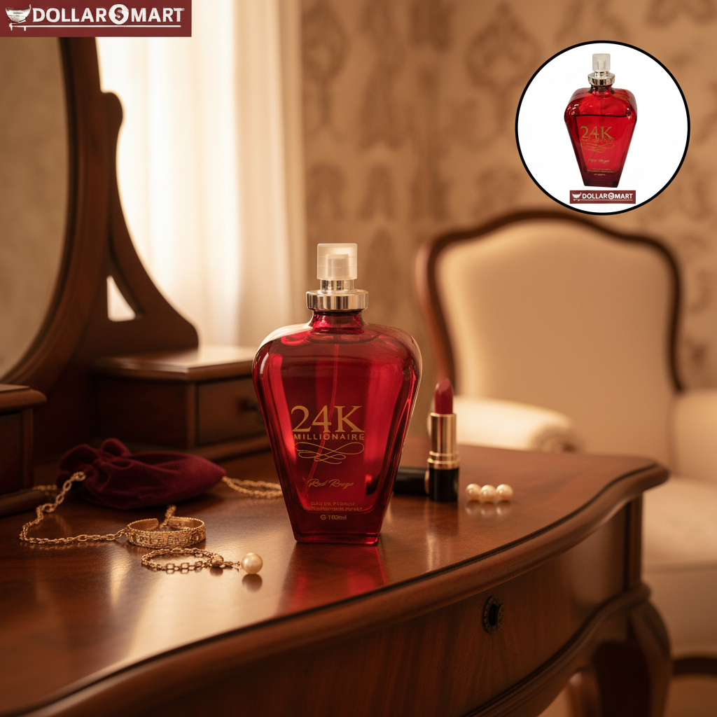 red bottle with gold cap and ribbon