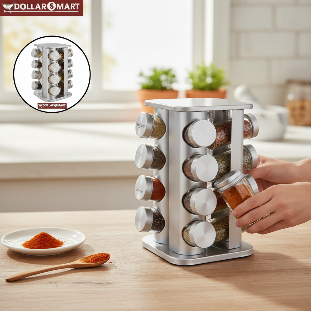 16 Jar Rotating Spice Rack, on kitchen countertop