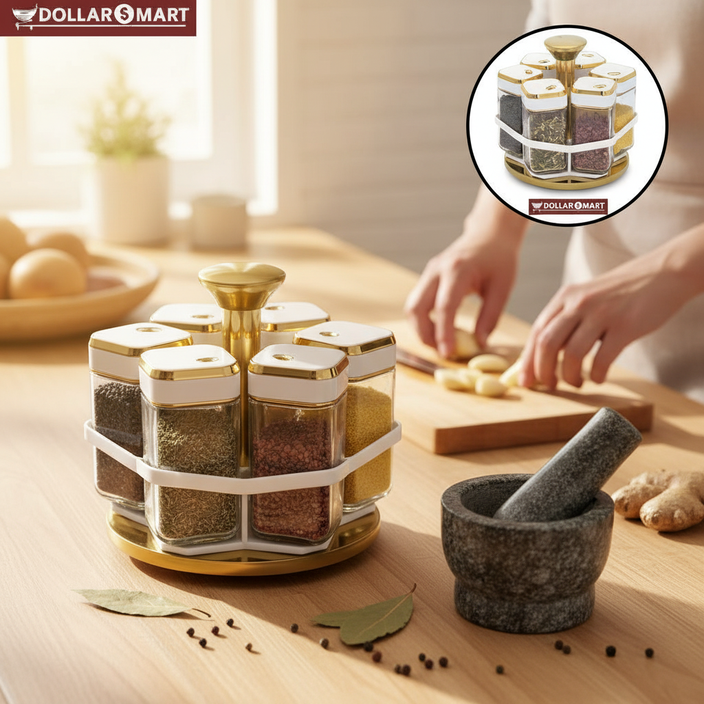 Rotating Spice Rack with 12 Glass Containers | Dollar Mart – Dollar $ Mart