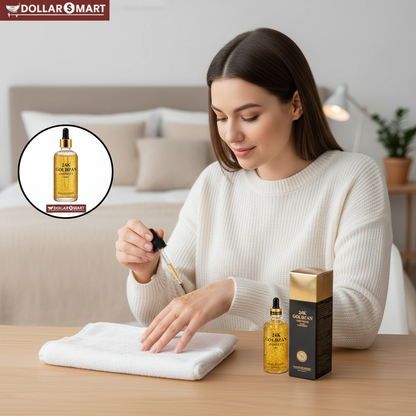 Glass bottle of 24K Goldzan Ampoule Skin Serum with golden cap