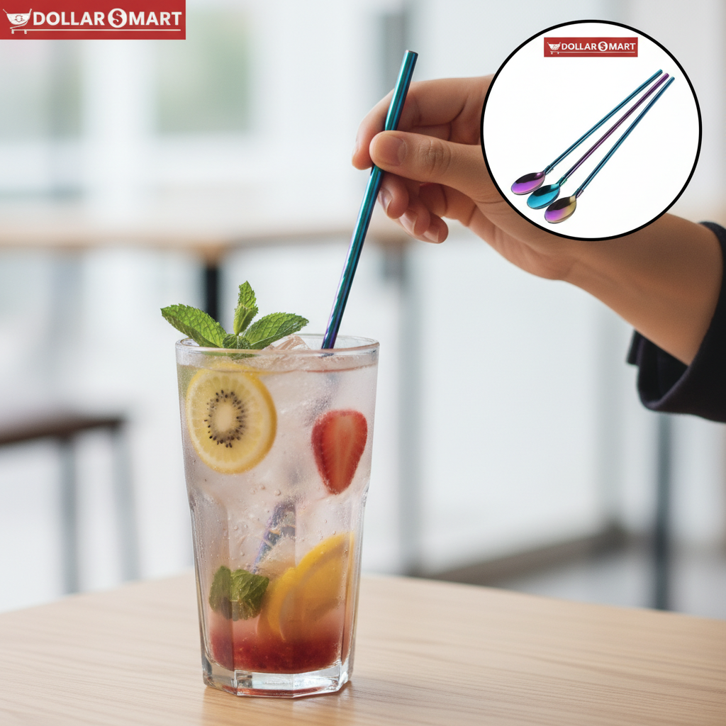 Straw Steel Spoon 4 Pcs