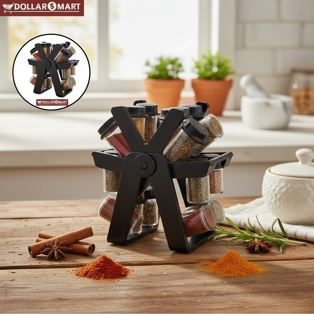 Kitchen organization with 18 Jar Rotating Spice Rack