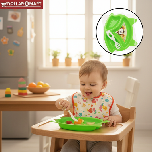 Cute baby cat feeding tray with matching fork for kids mealtime