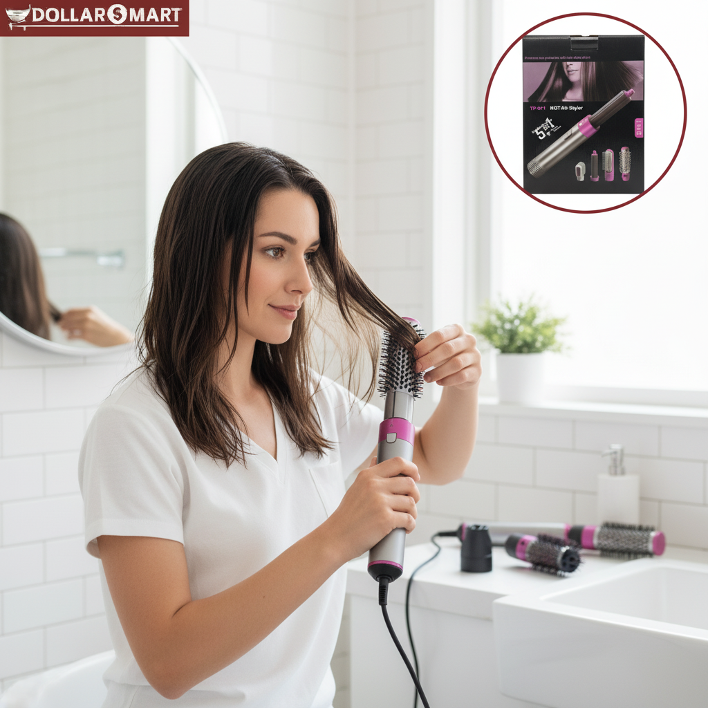 Pakistani woman using 5 in 1 Hair Straightener for smooth and frizz-free hair