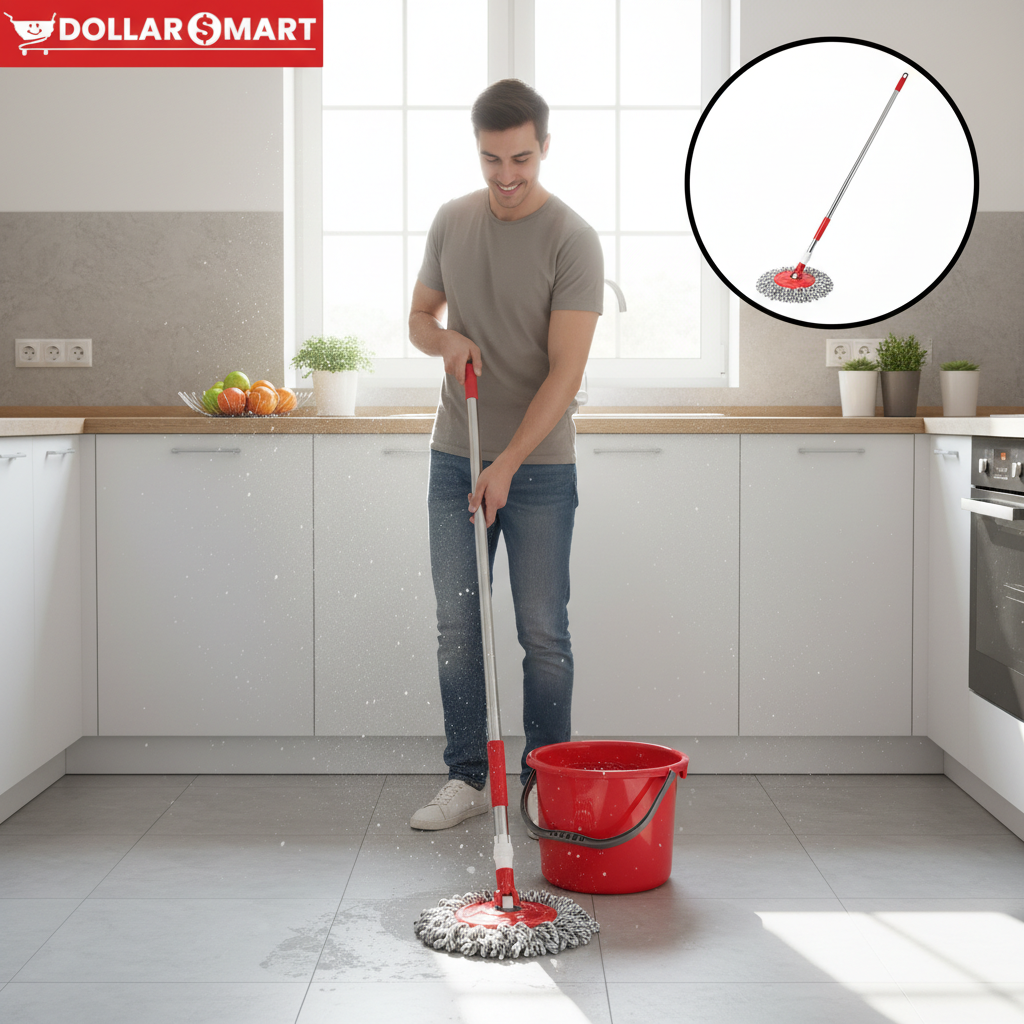 360 Rotating Microfiber Mop in use, cleaning a floor