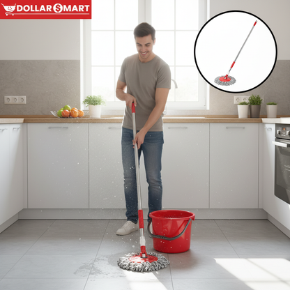 360 Rotating Microfiber Mop in use, cleaning a floor