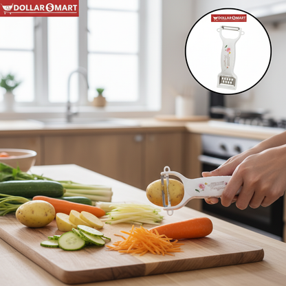 Close-up of 2 in 1 Peeler with ergonomic handle and sharp peeling edge - Available at Dollar$ Mart