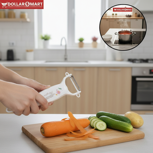 Close-up of 2 in 1 multifunctional peeler with sharp blades